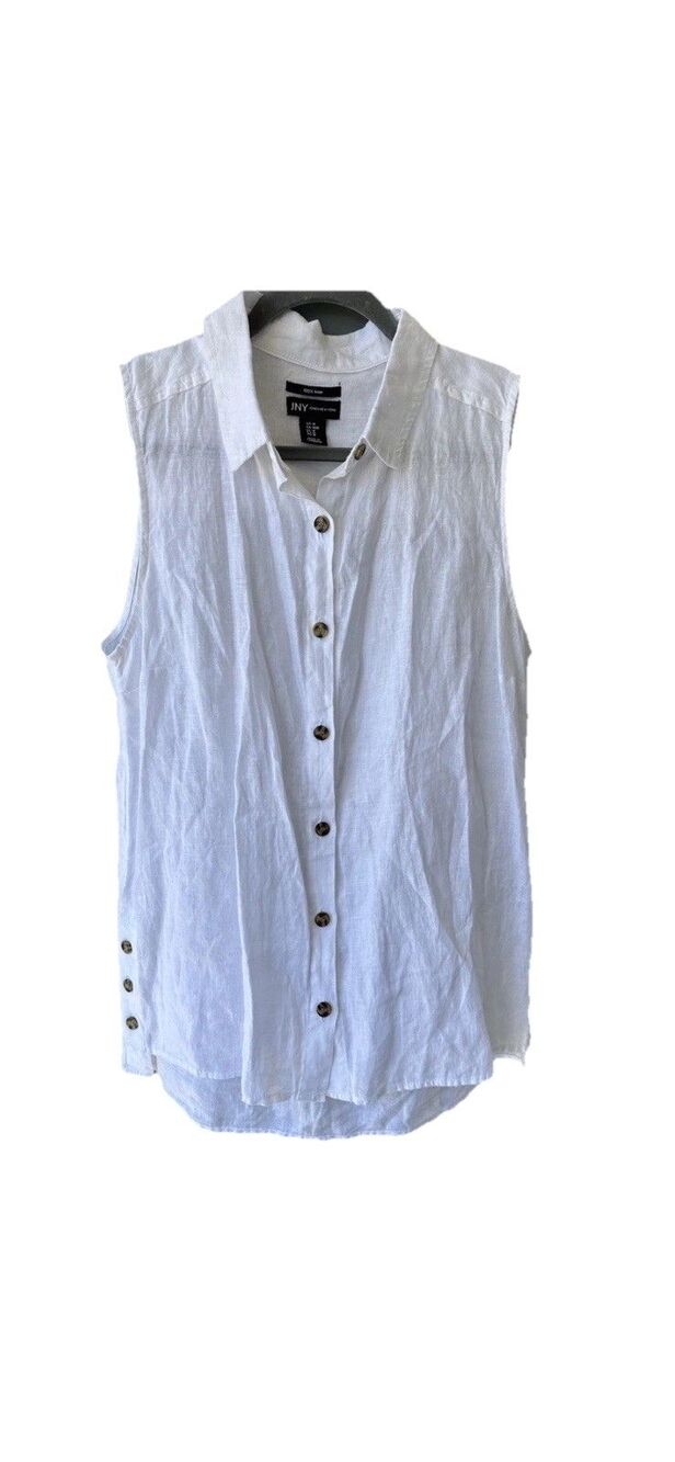 Jones New York 100% Linen Top Women's Small White Button Up Tunic Lightweight